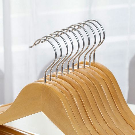Cintre en bois massif P66, idéal pour les magasins de vêtements et les hôtels, vente en gros, cintre en bois sans jointure, crochet rond original en bois P66, 44,5 cm, quantité (1/5)