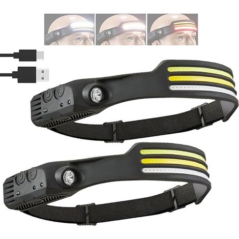 Helle LED-Stirnlampe, Stirnlampe, breiter Strahl- und Strahler, leichter Scheinwerfer mit Bewegungsmelder, Scheinwerfer für Outdoor, Laufen, Camping, Wandern (2PCS)[Energieklasse A+++]