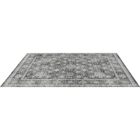 Mophorn Flächenteppich, 2439x3048mm Kurzflor, waschbarer Teppich für Wohnzimmer, rutschfeste Matte im Vintage-Stil, geeignet für Schlafzimmer, Wohnzimmer, Kinderzimmer, Eingangsbereich und Büro, Grau