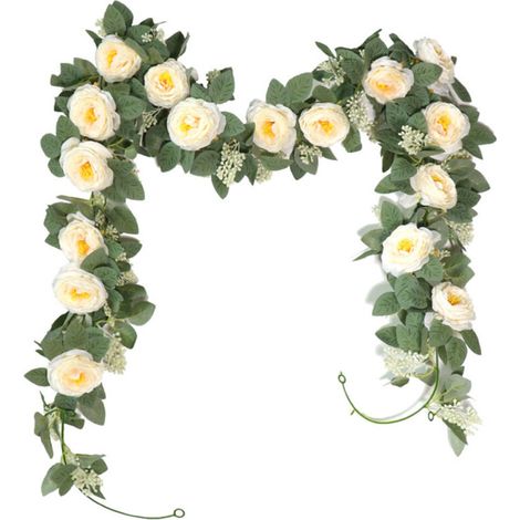 Lot de 2 Rosiers Artificiels Grimpants Champagne, 4,0 mètres - Plantes Artificielles Grimpantes Polyvalentes, Décoration de Jardin, Clôture et Mur en Nuances Dorées et Ivoire