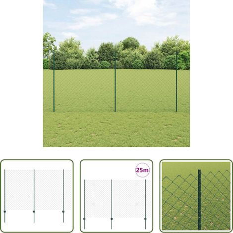 vidaXL Außenzaun - Zaun mit Pfosten Grün 1.6 x 25 m Stahl und PVC (1/5)