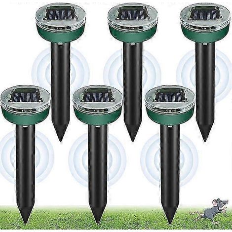 Packung mit 6 solarbetriebenen Maulwurfsabwehrgeräten, Ultraschall-IP65-Abwehrgerät, wasserdichtes Abwehrgerät, schützt vor Waffelschlangen in Rasenflächen und Gärten.
