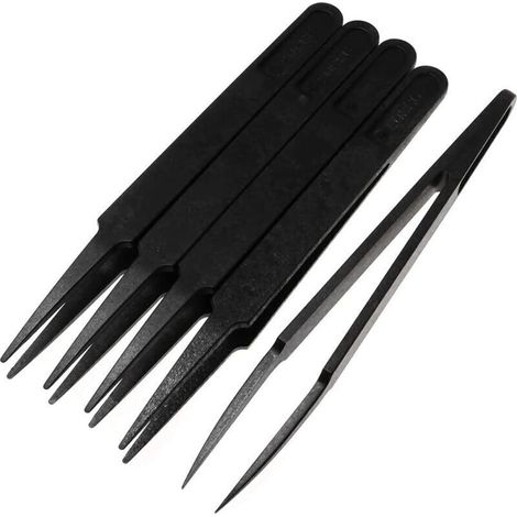 Set mit 5 Präzisionspinzetten aus antistatischem Kunststoff mit feinen Spitzen für Elektronik-, Schmuck- und Laborarbeiten (1/5)
