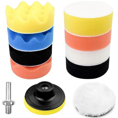 11 Pièces Éponge de Polissage, Tampon de Polissage en Laine d'agneau 3 Pouces, Pad Polissage Voiture Auto Agrippant, Disque de Polissage Adaptateur pour Polissage de Voiture Meulage Cirage (1/5)