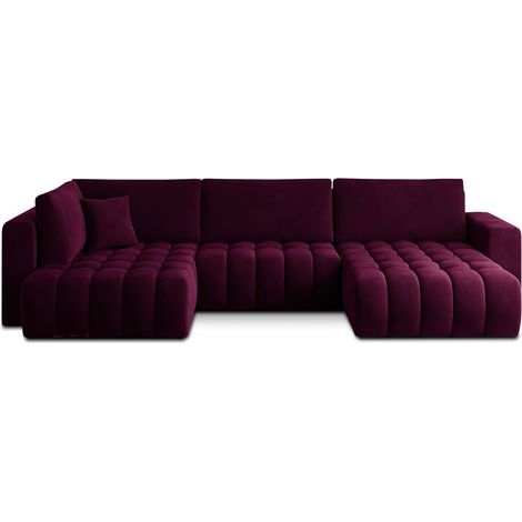 Canapé d'angle BONITA convertible 6 places violet foncé effet velours – droit – 350x175cm (1/3)