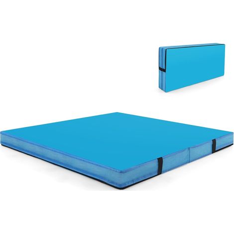 COSTWAY Tappetino FitnessPieghevole, Materassino per Ginnastica e Acrobatica con Rivestimento in Pelle Sintetica e Maniglie, per Esercizi a Casa per Yoga, Stretching e Pilates,Blu (1/5)