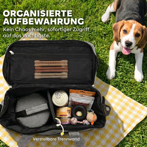 Boîte de transport pour chien compartiments multiples 2 gamelles pliable bol silicone 38x17x35 cm gris clair (1/5)