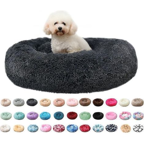 Panier en peluche lavable, apaisant et confortable en forme de donut pour chat ou chien - Rose vif (1/4)