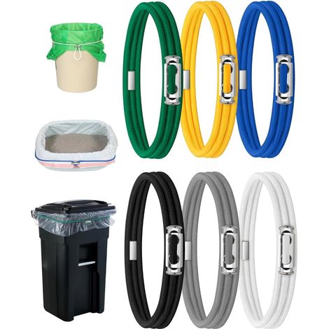 6er-Pack verstellbare Gummiband-Seilverschlüsse für Mülltonnen (4–33 Gallonen), Katzenklos, Strandtücher und Campingausrüstung. (1/5)