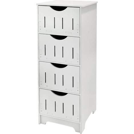 Sifree – Meuble bas de salle de bain 4 tiroirs – Rangement blanc multicouche 82x30x30cm – Imperméable et facile à nettoyer (1/5)