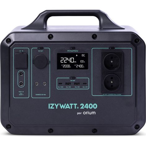 Station d'énergie portative 2400W 2240Wh – 2x230V – Batterie LFP 4000 cycles – Alimentation USB et solaire – Usage bricolage et secours – Orium (1/9)