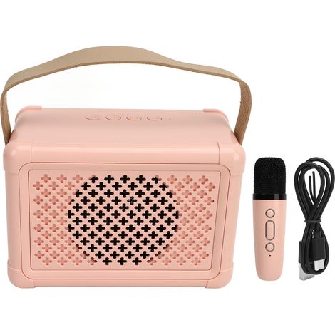 Enceinte Bluetooth portable karaoké multifonction, mini mignon, avec micro, pour fête à la maison ou en extérieur, rose (1/5)