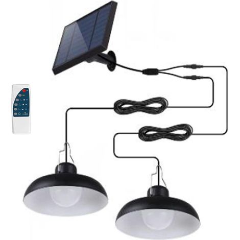 Double Suspension Solaire LED 2x WAREN – Abat-Jour Métal Noir – Blanc Froid – Télécommande – Autonomie 10h – Étanche IP44 (1/5)