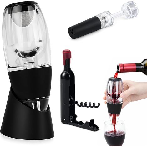 Aérateur de vin - Ensemble 3 pièces - AS et silicone - Filtre sédiments et bec anti-goutte - Pour vin rouge et blanc - 15,5 x 6,8 cm (1/5)