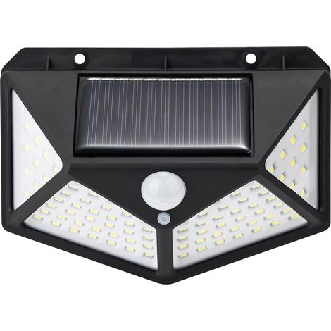 Projecteur LED solaire d'extérieur avec détecteur de mouvement, 100 LED, 3 modes, angle de faisceau 270 degrés, IP65, batterie 800 mAh, lampe solaire de jardin [Classe énergétique G]