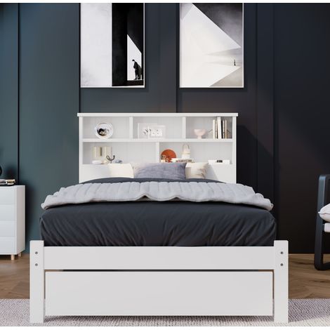 Bett Einzelbett Stauraum 90x200 Holz Weiß OKMYHOME