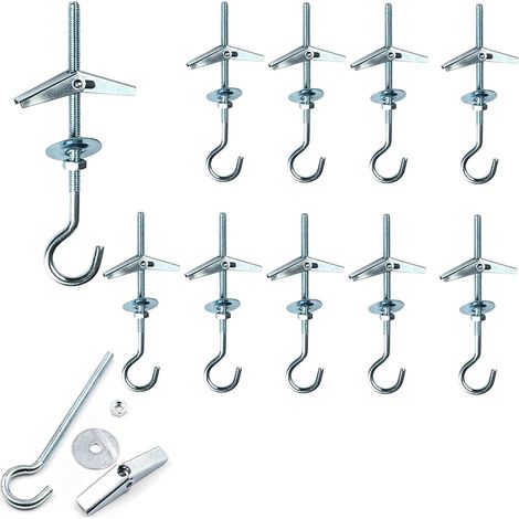 Lot de 10 crochets à ressort M4 x 90 - Chevilles à crochet pour plafond - En acier au carbone - Chevilles pour cloison sèche - Avec crochet - Chevilles à bascule - Crochet de plafond avec (1/5)