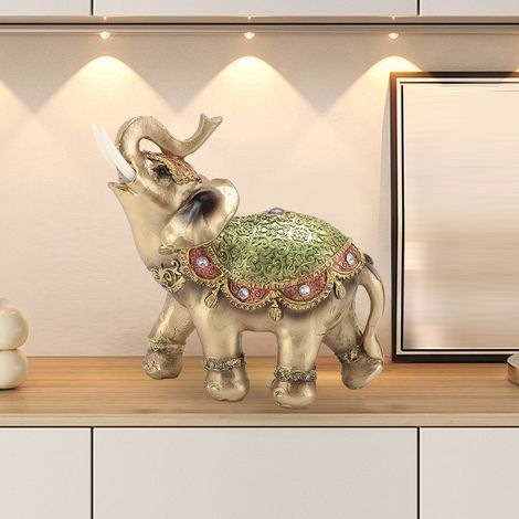 Statue Feng Shui Elephant figurine décor maison résine couleur verte symbole de chance et de richesse (1/5)