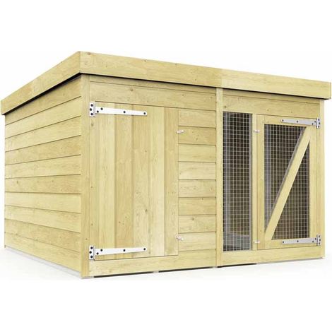 6ft x 6ft Dog Kennel and Run - Wood - L185 x W185 x H127 cm