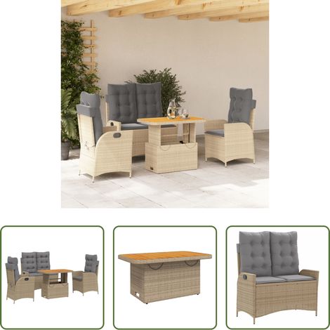 vidaXL Relaxsessel - 4-tlg. Garten-Essgruppe mit Kissen Beige Poly Rattan (1/5)