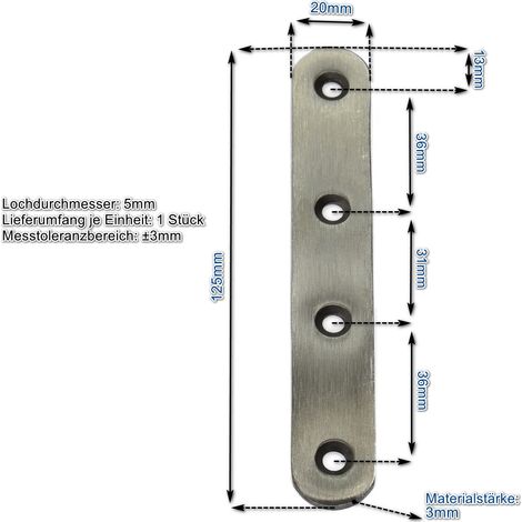 Edelstahl Verbinder 125 x 20 mm Flachverbinder Lochplatte Platte Beschlag