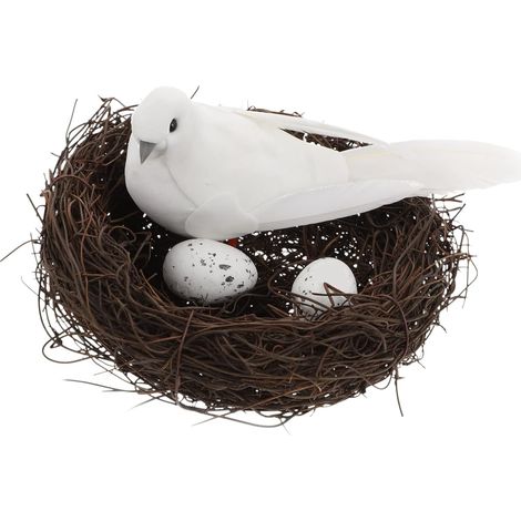 1 Jeu Modèle De Pigeon Décoration De La Figure D'oiseau Nid De Brindilles Artificielles Maison D'oiseau Fausse Statue D'oiseau Oiseaux D'artisanat Mousse Naturel Statuette Blanche (1/5)