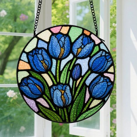 9cm Suspension en vitrail - Attrape-soleil unique élégant minimaliste, décoration maison fenêtre, cadeau Fête des Mères, Anniversaire pour femme, homme (1/5)