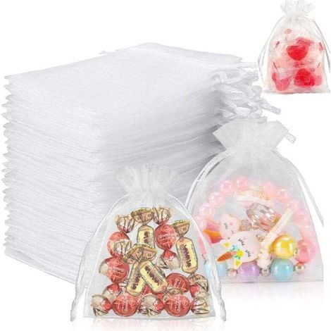 Set of 60 small organza bags to fill - 7 x 9 cm - For wedding gifts - White (1/4)