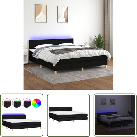 The Living Store Boxspringbett mit Matratze & LED Schwarz 160x200 cm Stoff - Boxspringbett - Doppelbett - Schlafsystem - Bettauflage - Lattenrost (1/5)