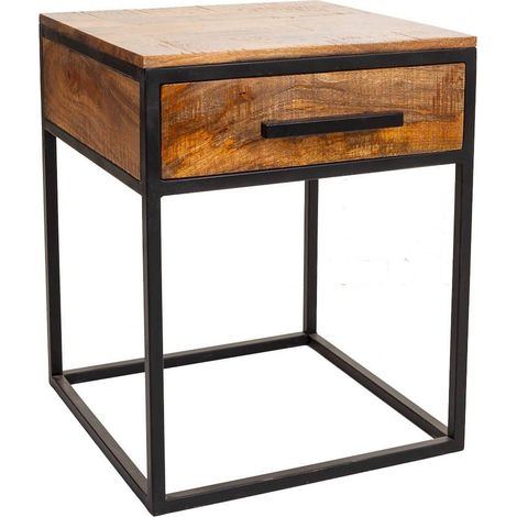 Table de chevet bois et métal style industriel ajara noir - bois foncé et noir mat (1/5)