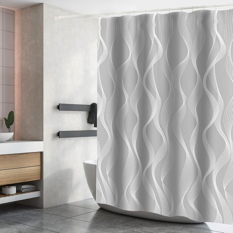 180x200CM  Rideau de Douche Polyester Imperméable Tissu Lavable en Machine Rideau Salle de Bain avec 12 Crochets  Gris (1/5)