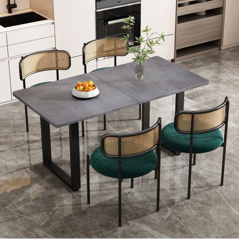 Lot de 4 chaises de salle à manger en velours vert, dossier en résine tressée, pieds métal, style moderne, assise confortable pour salon et chambre - CHICFURN (1/5)