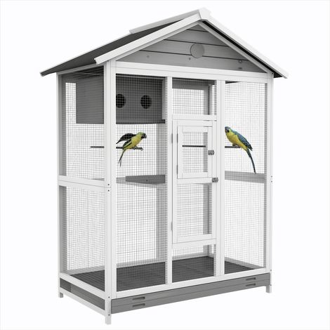 Cage pour oiseaux gris en bois de sapin Acier 112 x 68 x 154 cm (1/5)