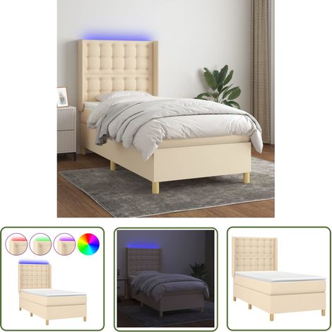 The Living Store Boxspringbett mit Matratze & LED Creme 100x200 cm Stoff - Boxspringbett - Doppelbett - Schlafsofa - Cremefarbenes Bett - Bettenrahmen (1/5)
