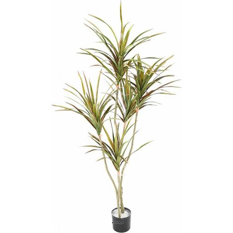 Dracaena artificiel 3 troncs en pot H 190 cm Vert-rose - dimhaut: H 190 cm - couleur: Vert-rose