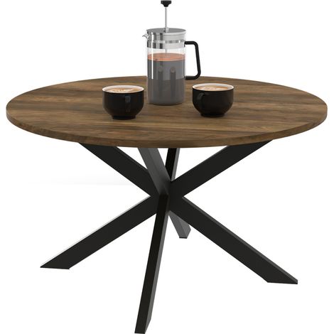Idmarket – Table basse ronde HAWKINS 70 cm – Plateau MDF bois foncé – Pied araignée métal noir – Design industriel compact