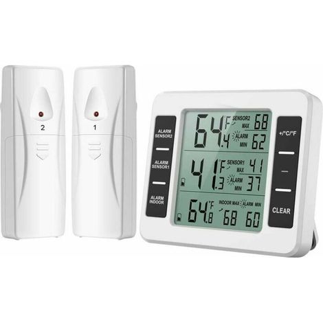 Thermomètre de Frigo Congelateur, T-AudaceThermomètre de Réfrigérateur sans Fil avec 2 Capteurs, Alarme Sonore, Min/Max, Thermomètre in/Extérieur pour Maison Cuisine Restaurant Bars Café (1/5)