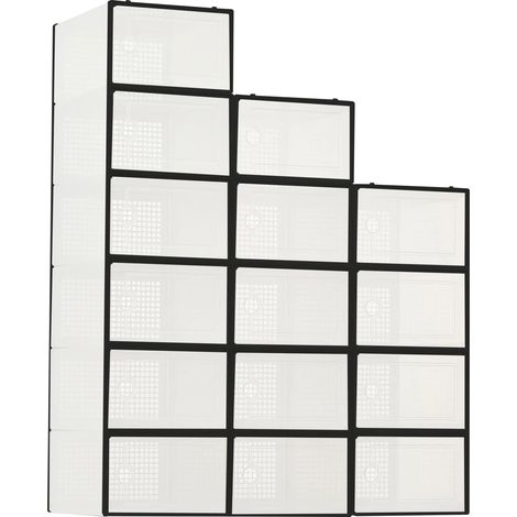 Cajas para guardar zapatos, diseño apilable, fácil montaje, color negro, 15 piezas. (1/2)
