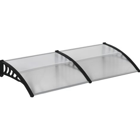 Auvent de porte en aluminium avec protection UV 200 x 96 x 27 cm, abri pluie et soleil transparent noir (1/5)