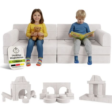 Juskys Kindersofa Kayo –Cord, modular & weich, Sofa für Kinderzimmer & Spielzimmer, sicher, flexibel, pflegeleicht, mit abnehmbaren Bezügen – Beige