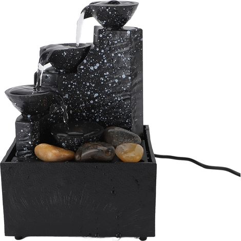 Fontaine de table décorative à eau en circuit fermé, alimentée par USB, avec pierres lumineuses LED, idéale pour le salon ou le bureau (noir encre). (1/5)