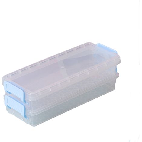 Lot de 3 boîtes à crayons empilables transparentes, couleur bleu lac, rangement de bureau (1/4)