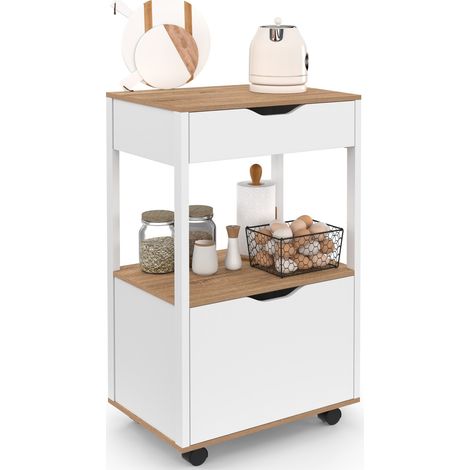 Küchenanrichte "COSY" mit Schrank, weißer Holzschublade und Platten in Buche-Optik, B 48 cm (1/5)