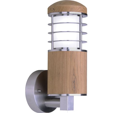 Elstead Poole - Applique da esterno a 1 luce Acciaio inossidabile, Teak IP44, E27 (1/4)