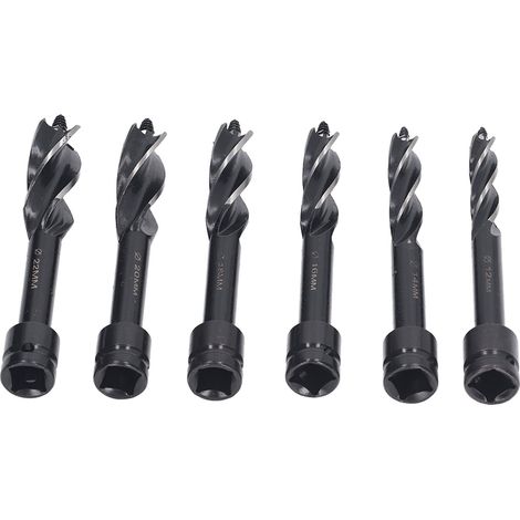 Lot de 6 mèches à tarière à queue hexagonale, 4 arêtes, 4 cannelures, pour le perçage du bois (1/5)