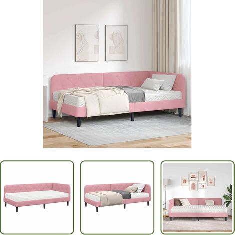 vidaXL Eckbett mit Matratze - Eckbettgestell Rosa 100 x 200 cm Samt (1/5)