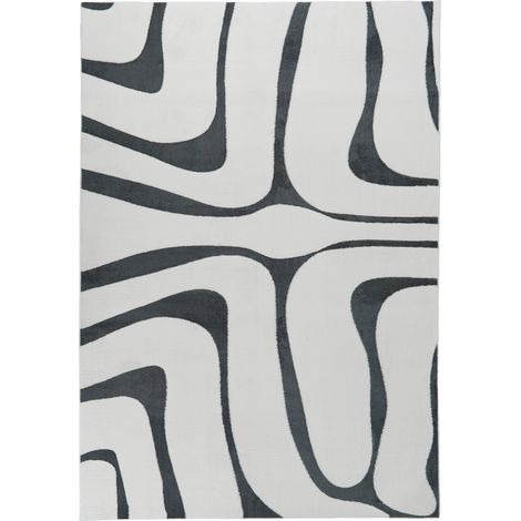 Alfombra para salón estilo moderno forma rectangular jacquard 160 x 230 cm pelo largo gris/blanco Hartz (1/5)
