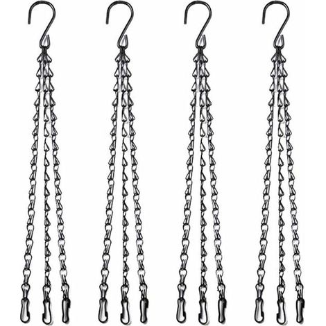 royaluxe - 40cm Chaîne de panier suspendu à 3 brins Métal Rechange Crochet de chaîne avec crochet et clip pour pots de fleurs Jardinières Mangeoires d'oiseaux Lanternes Tableaux ornements - 4 Pack Noi (1/5)