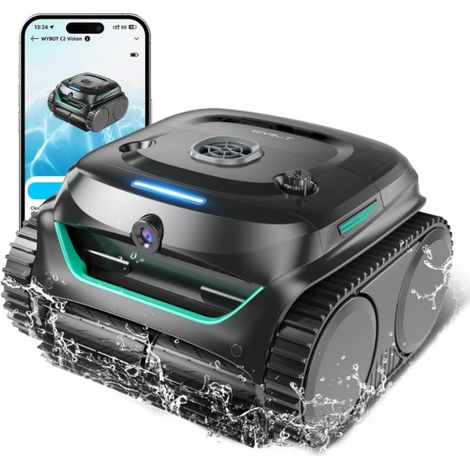 Wybot – Robot piscine sans fil – Technologie Vision IA – Autonomie 180 min – Aspiration ultra-puissante – Pour piscines enterrées jusqu'à 200 m²