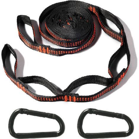 sangles de 200 cm - Kit de suspension pour hamac - Sangles pour hamac - Kit de suspension pour fixation aux arbres - Sangles pour balançoire d'arbre - avec 2 boucles noires et un sac de rangement - po (1/4)